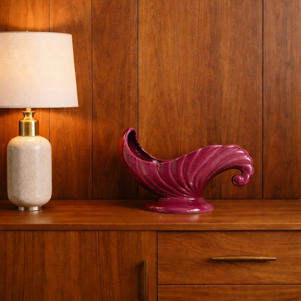 Vintage Mid Century Beauceware Cornucopia Vase – Burgundy Ceramic
